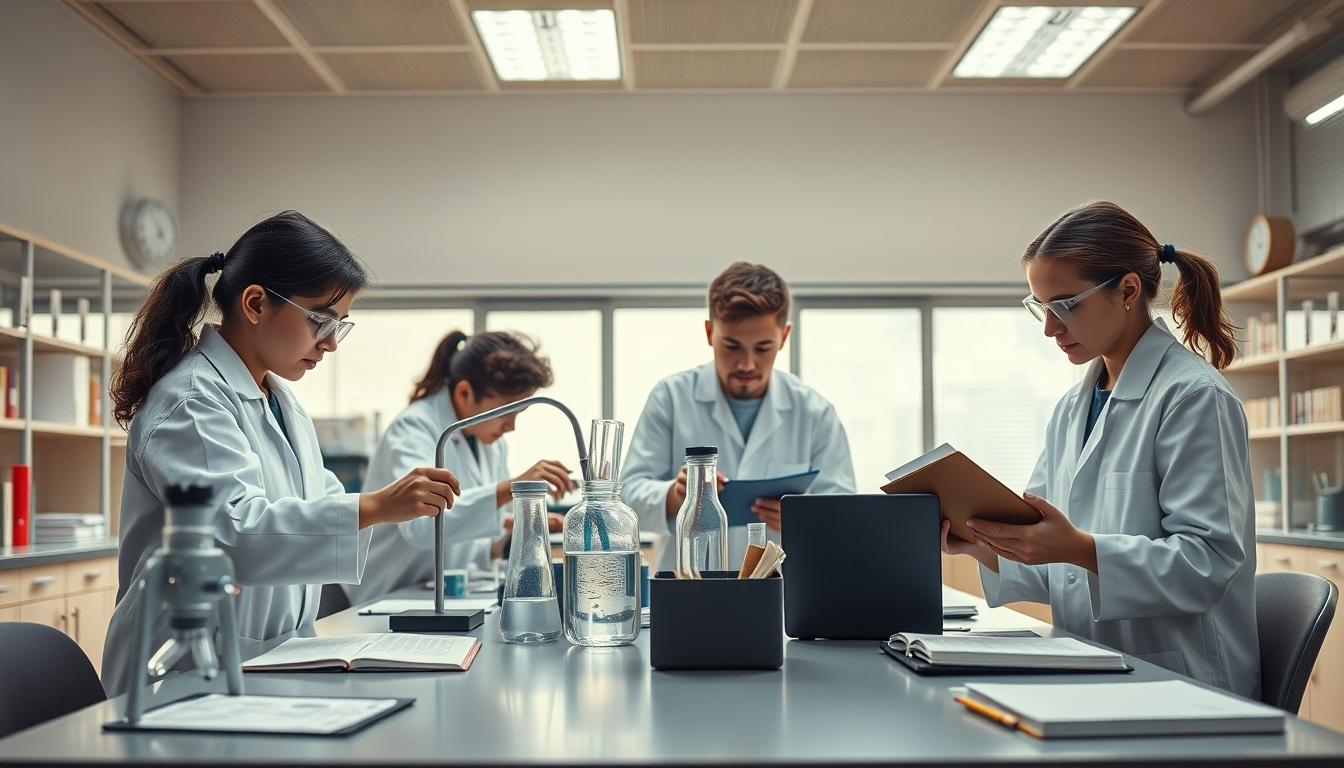 Students working in research laboratory