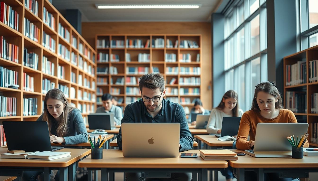 Students studying together in modern classroom